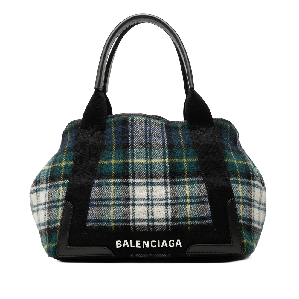 Pre-Loved Balenciaga Plaid Wool Navy Cabas S